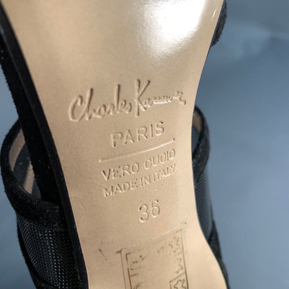 CHARLES KAMMER Size 6 Black Mesh Suede Peep Toe Boots - Picture 7 of 8